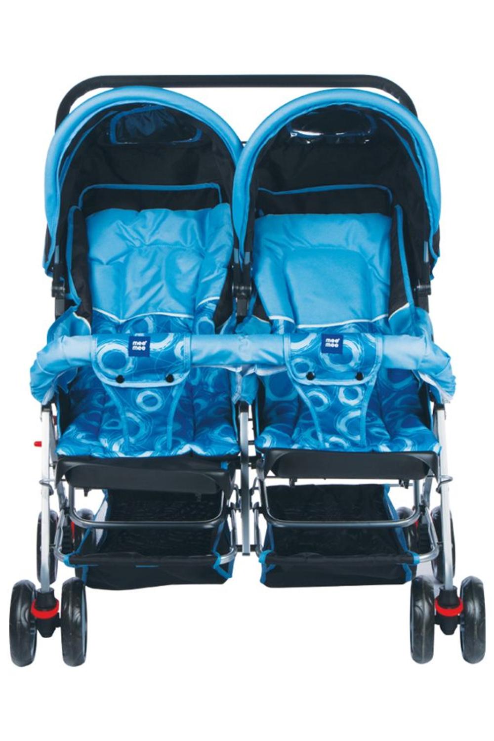 Mee Mee Comfortable Twin Baby Pram with 3 seating position | Compact Folding - Blue